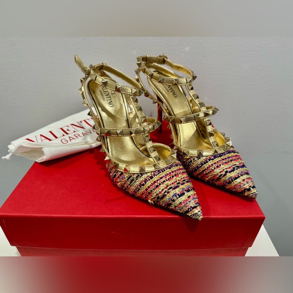 VALENTINO GARAVANI TWEED PUMP WITH STRAPS 100 MM